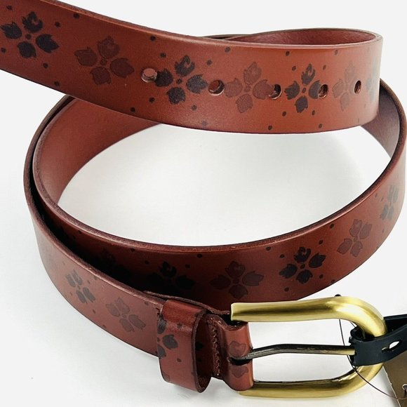 Patricia Nash Women's Vietri Brown Leather Belt Size Medium Logo Pattern NWT - Picture 1 of 15
